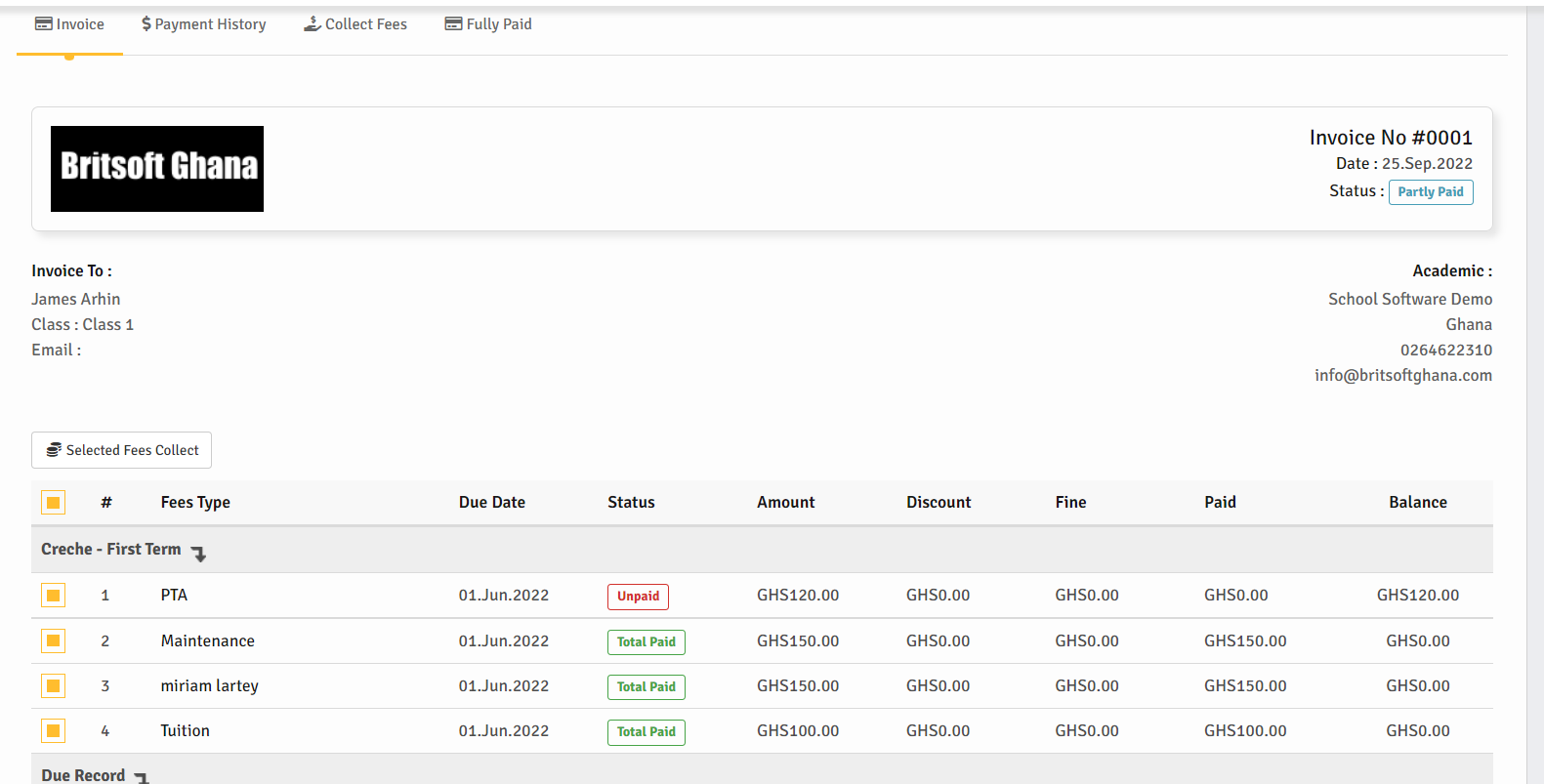 fees payment collection